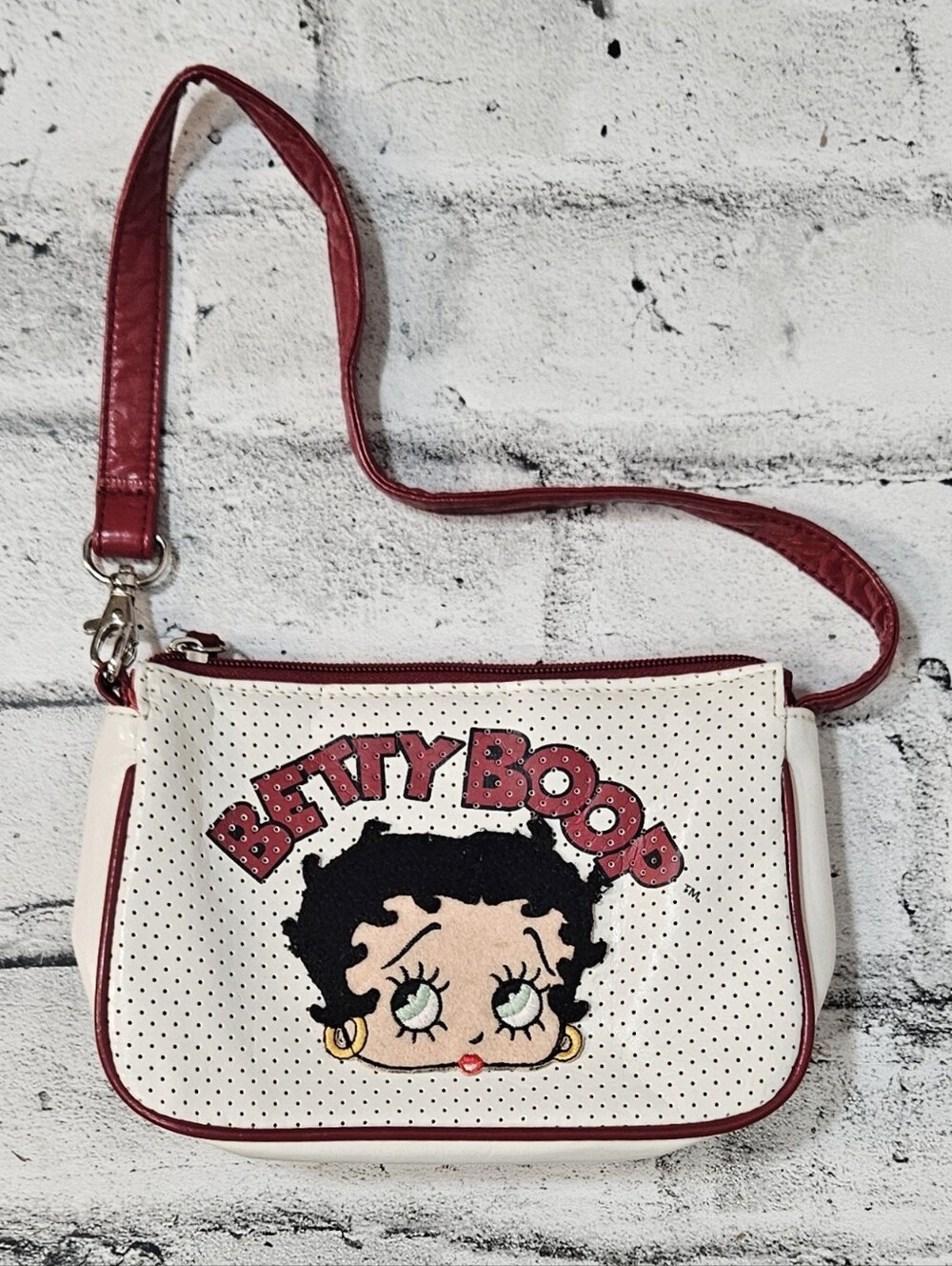 Betty Boop Shoulder Bag Purse White Red Embroidered Character Handbag